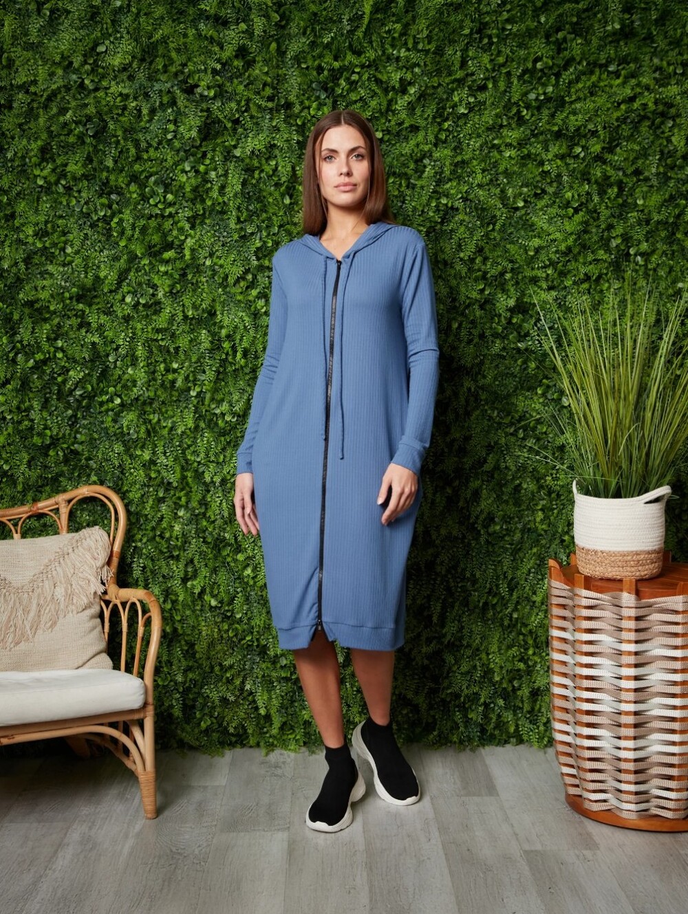 Japparel Carrie Dress In Denim Blue - 1X